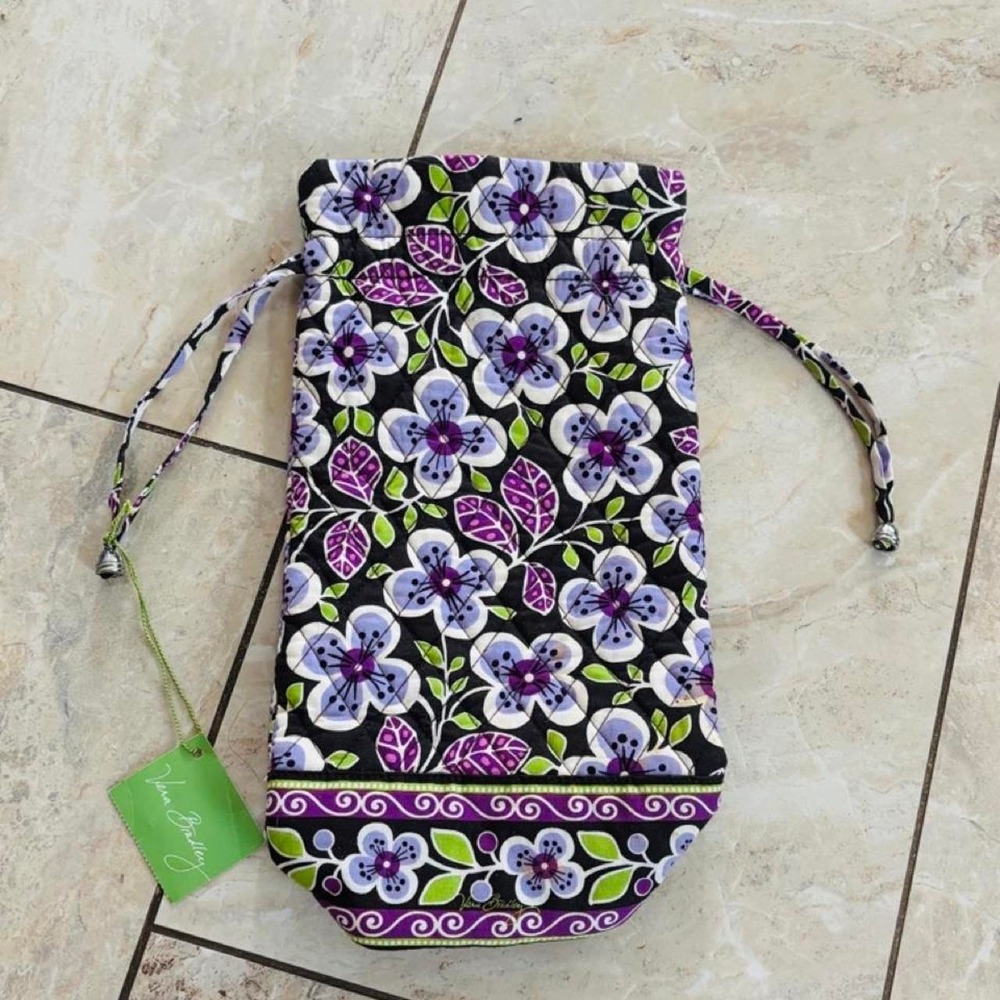 Vera Bradley Plum Petals Wine Bottle Holder Quilted Drawstring Bag 11983-117 NEW